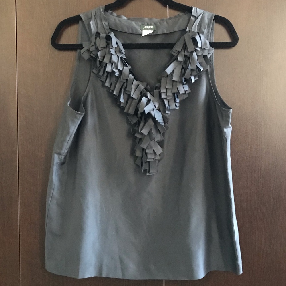 J.Crew silk top with ruffle trim
